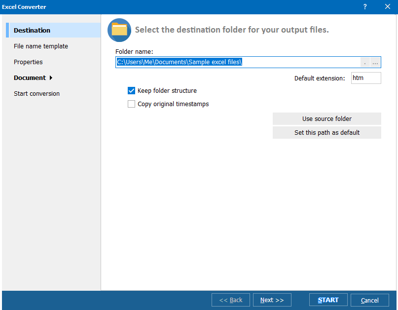Destino do conversor total do Excel