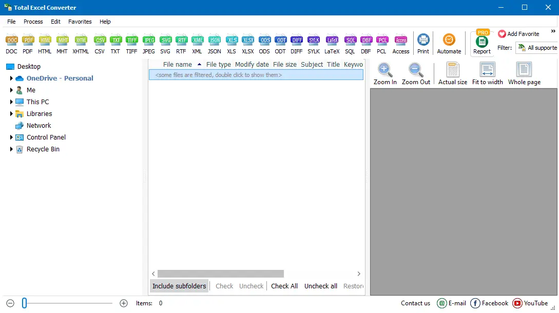 Interface do conversor total do Excel