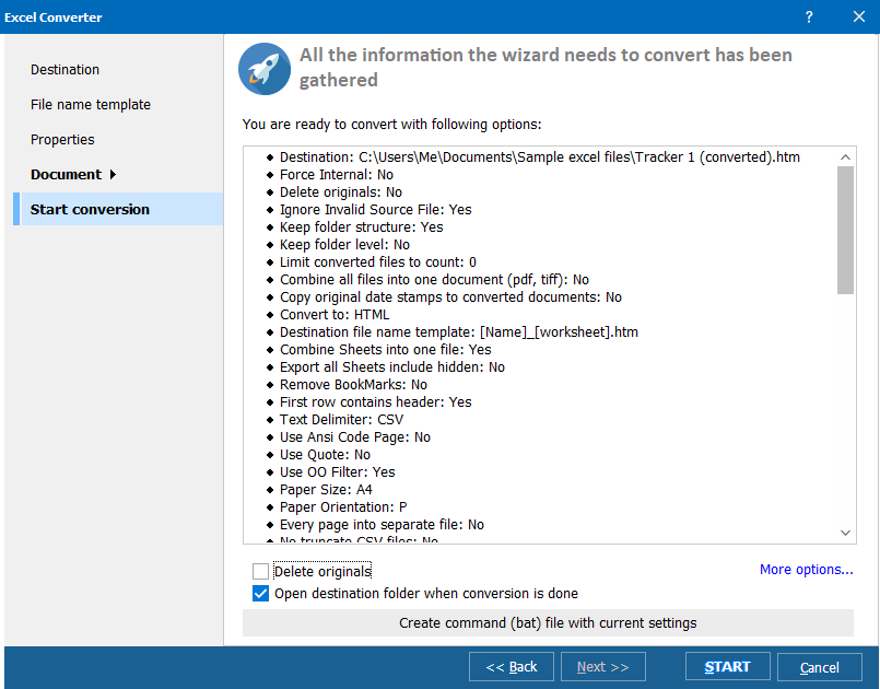 Início do conversor total do Excel