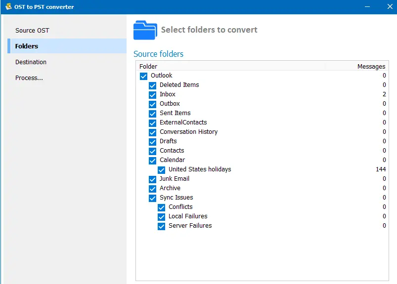 OST to PST Converter Folder Select