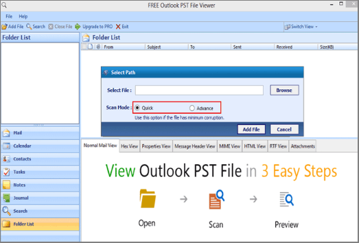 поиск PST без открытия с помощью Outlook