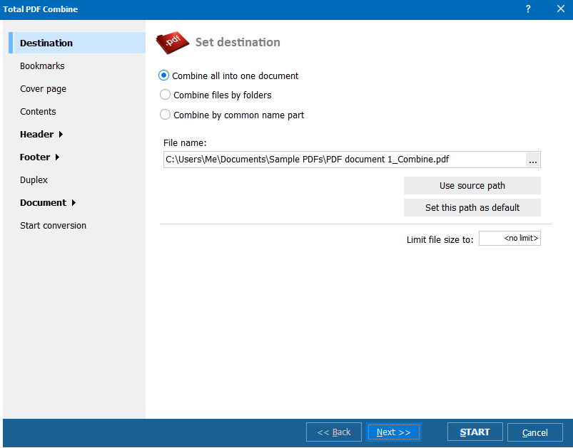 Merge PDFs - step 5 - finalizing PDF Combine
