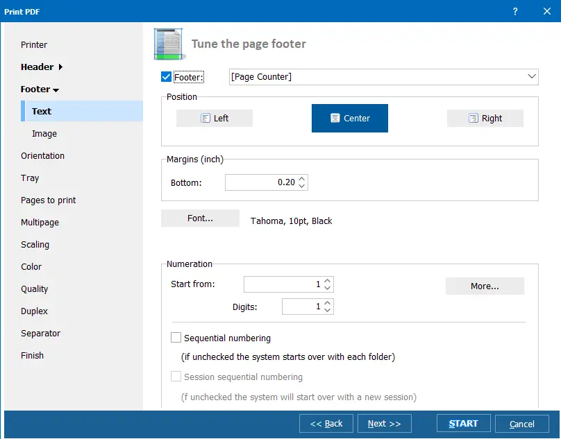 PDF Printer Wizard Footer
