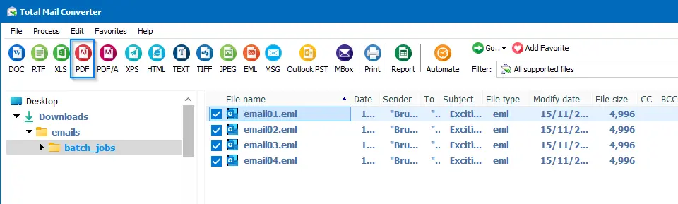 Total Mail Converter select Format