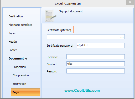 sign a document in excel