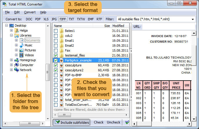 Convert html xls